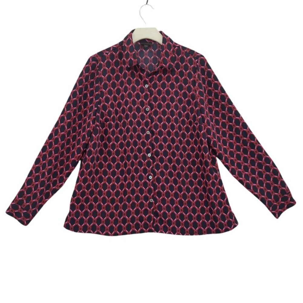 J. Jill Wearever Women Mod Retro Dark Academia Preppy Button Up S Navy Pink Top